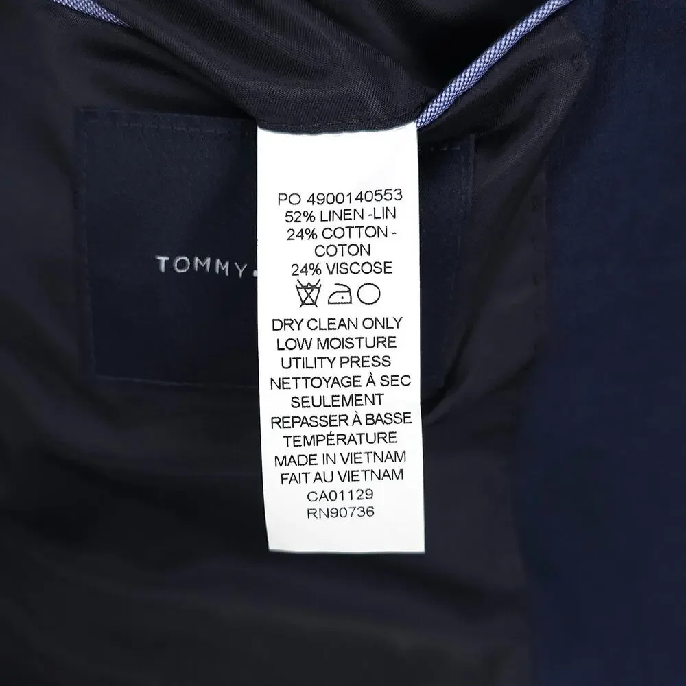 Tommy Hilfiger Mens Modern Fit 2 Piece Suit 40R 32x32 Navy Linen Cotton Blend